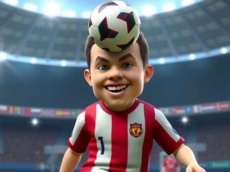 Two players intensely competing in Head Soccer 2 Player mode on a single tablet