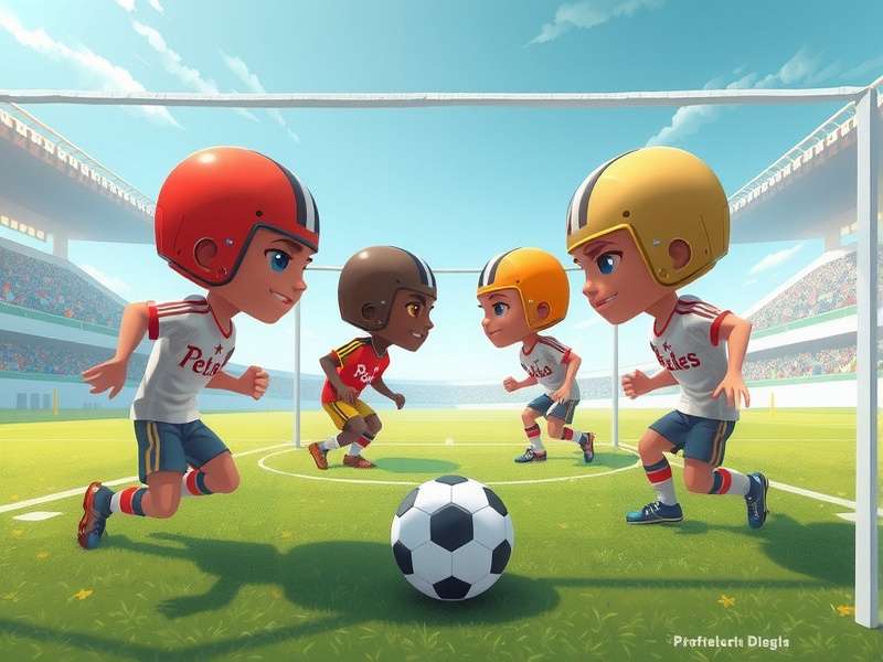 Dynamic action scene from the Footballheads (Head Soccer) video game showing characters heading a soccer ball