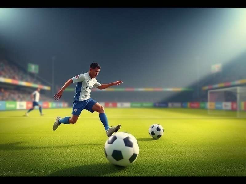 Head Soccer player executing a powerful flaming shot against an opponent