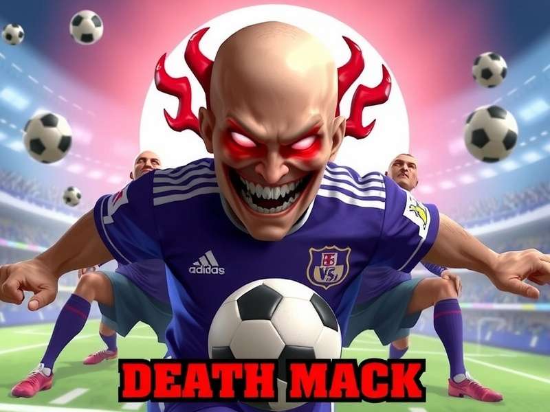 Head Soccer Death Mode gameplay screenshot showing intense match with health bars and hazard indicators
