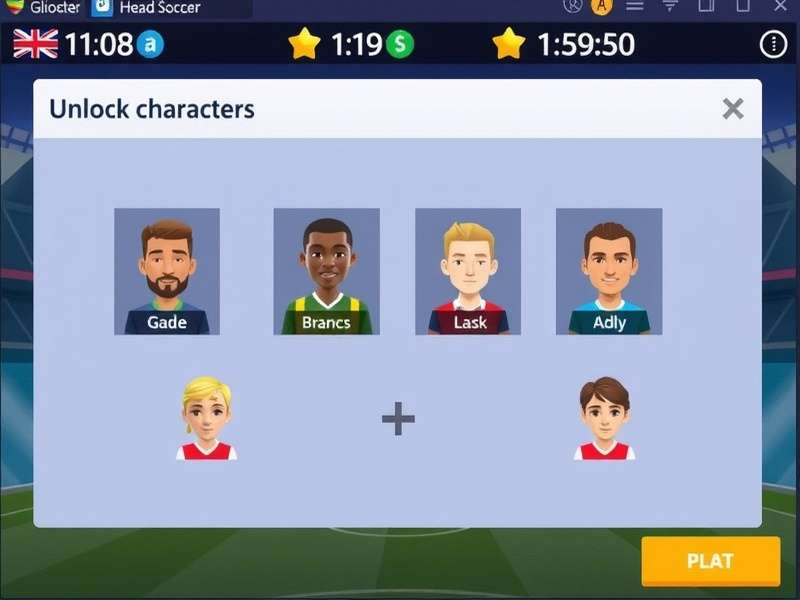 Head Soccer game characters lineup showing locked and unlocked players with glitch effects